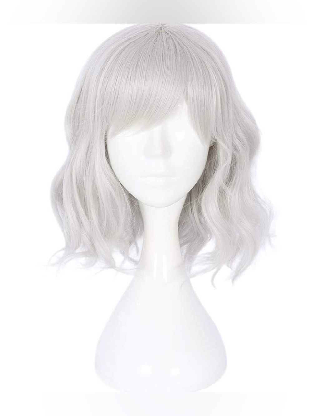Silver 14" Women Wavy Short Bob Wig with Bangs Daily Halloween Party Cosplay